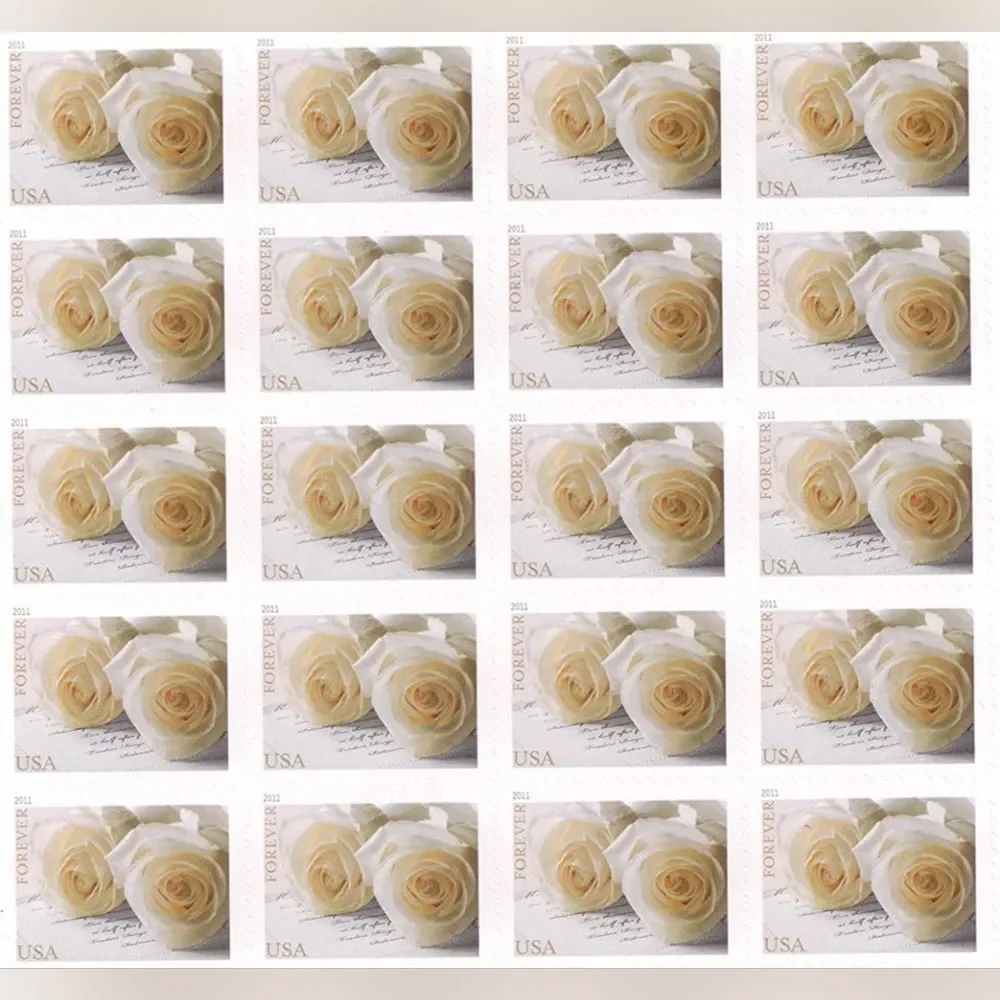 100 White Wedding Roses 2011 Forever Stamps Invitations USPS Save The Date
